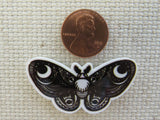 Second view of Black and White Moon Moth Needle Minder.