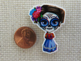 Second view of Sugar Skull Lady Needle Minder.