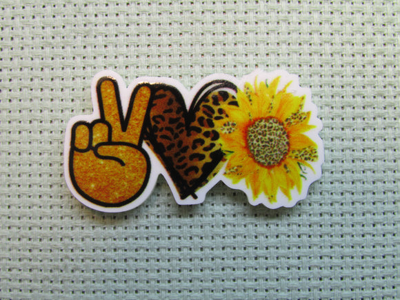 First view of the Peace Love Sunflower Needle Minder