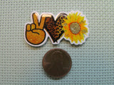 Second view of the Peace Love Sunflower Needle Minder