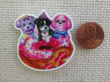 Second view of Puppies Eating a Donut Needle Minder.