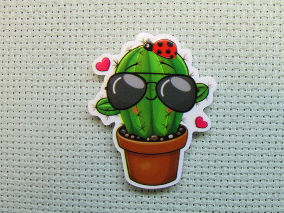 First view of the Shade Wearing Cactus with a Ladybug Friend Needle Minder