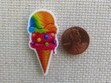 Second view of Rainbow Colored Ice Cream Cone Needle Minder.