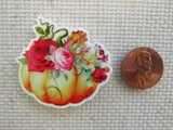 Second view of Floral Fall Pumpkin Needle Minder.