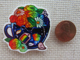 Second view of Rainbow Roses and White Daisy Teacup Needle Minder.