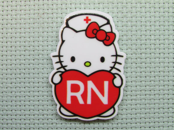First view of the Cute White RN Kitty Needle Minder