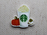 First view of pumpkin coffee drink needle minder.