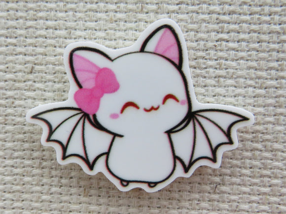 First view of Cute White Bat with a Pin Bow Needle Minder.