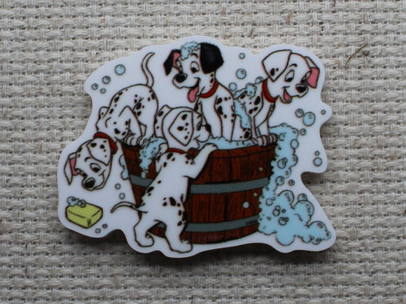 First view of Dalmatian bath time needle minder.