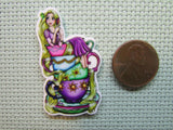 Second view of the Rapunzel Sitting on a Stack of Teacups Needle Minder