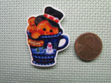 Second view of the Gingerbread Man Peeking Out of a Snowman Mug Needle Minder