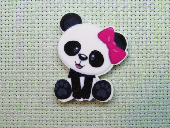 First view of the Cute Pink Bow Wearing Panda Needle Minder
