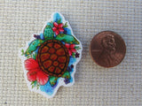 Second view of Hibiscus Loving Turtle Needle Minder.