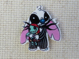 First view of Stitch Dressed as Jack Holding Scrump Dressed as Sally Needle Minder.