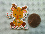 Second view of the Cute Reindeer Covered in Lights Needle Minder