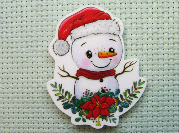 First view of the Cute Snowman with a Poinsettia Needle Minder