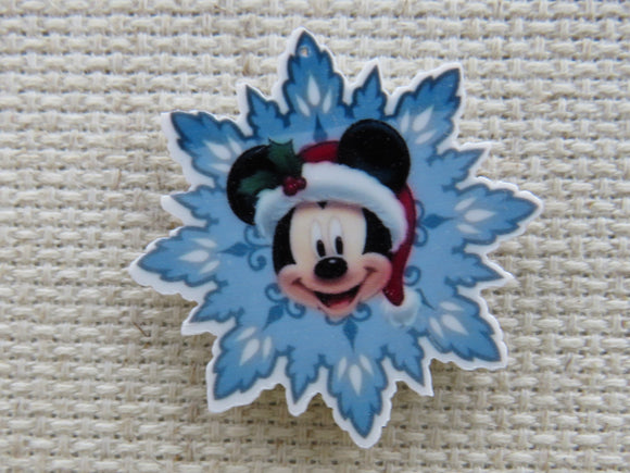 First view of Mickey Wearing a Santa Hat Bursting Out of a Snowflake Needle Minder.