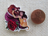 Second view of Belle and the Beast with a Red Rose Needle Minder.