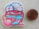 Second view of Carnival Themed Teacup Needle Minder.