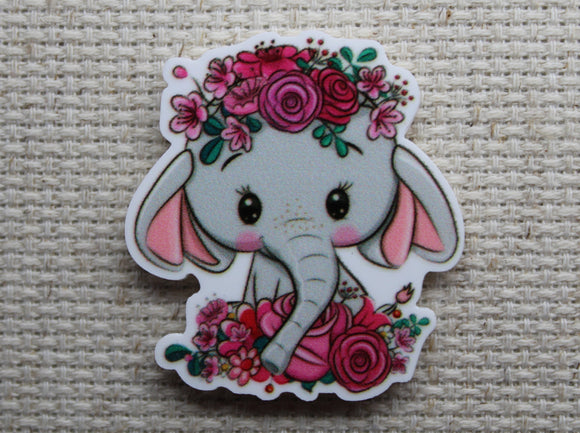 First view of Elephant with Pink Flowers Needle Minder.