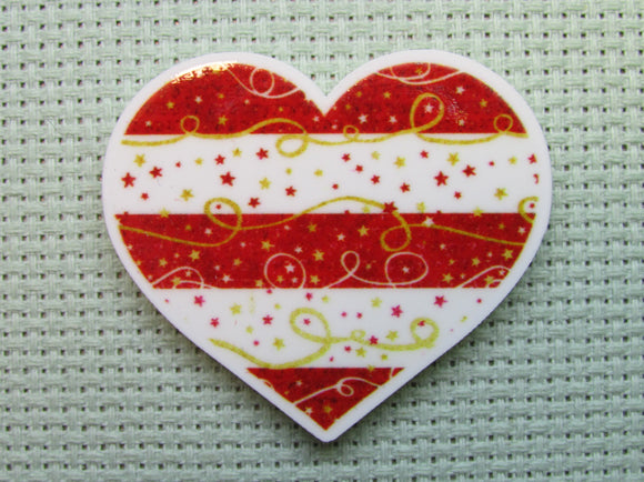 First view of the Red and White Festive Christmas Heart Needle Minder