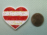 Second view of the Red and White Festive Christmas Heart Needle Minder