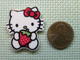 Second view of the Cute White Kitty with a Strawberry Needle Minder