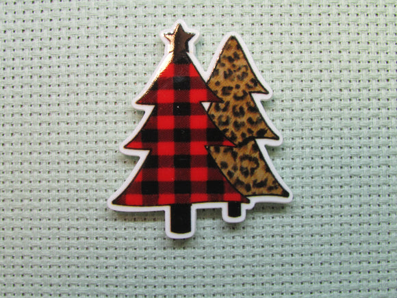 First view of the Red and Black Plaid and Leopard Print Christmas Trees Needle Minder