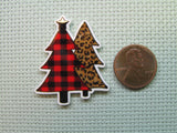 Second view of the Red and Black Plaid and Leopard Print Christmas Trees Needle Minder
