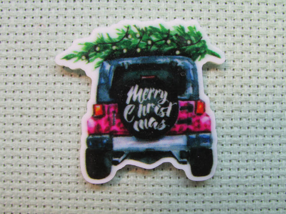 First view of the Merry Christmas Tree Totting Jeep Needle Minder
