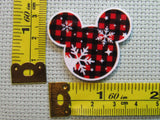Third view of the Red and Black Plaid Mouse Head with Snowflakes Needle Minder