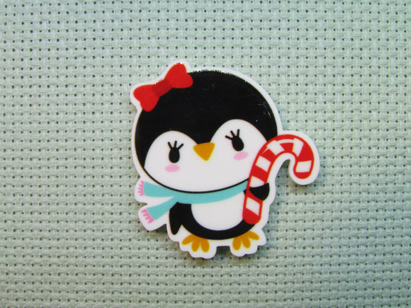 First view of the Candy Cane Penguin Needle Minder