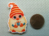 Second view of the Cute Candy Cane Gift Giving Gnome Needle Minder