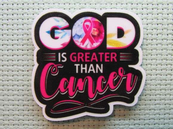 First view of the God is Greater Than Cancer Needle Minder