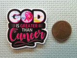 Second view of the God is Greater Than Cancer Needle Minder