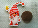 Second view of the Christmas Candy Cane Star Gnome Needle Minder