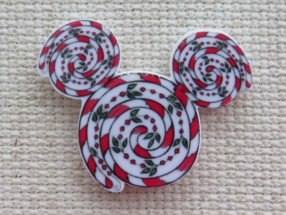 First view of Red and White Candy Cane Swirl Mouse Ears Needle Minder.