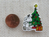 Second view of Snoopy Dancing Around the Christmas Tree Needle Minder.
