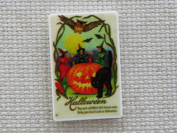First view of Witchy Halloween Scene Needle Minder.