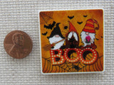 Second view of a trio of Halloween gnomes needle minder.