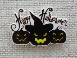 First view of Happy Halloween Trio of Jack O Lanterns Needle Minder.