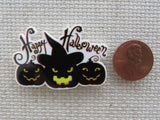 Second view of Happy Halloween Trio of Jack O Lanterns Needle Minder.