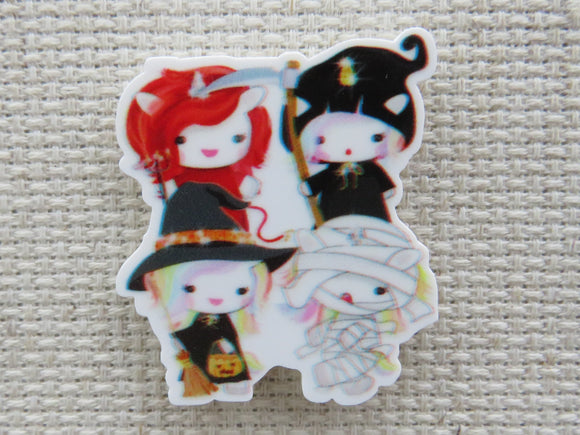 First view of Four Girl Unicorn Friends Dressed Up for Halloween Needle Minder.