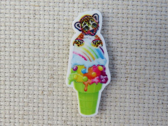 First view of Baby Jaguar on an Ice Cream Cone Needle Minder.