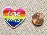Second view of the Love Wins Rainbow Heart Needle Minder