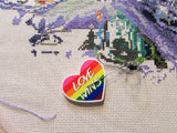 Third view of the Love Wins Rainbow Heart Needle Minder