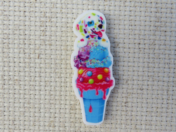 First view of Dalmatian Puppy Sitting on Top of an Ice Cream Cone Needle Minder.