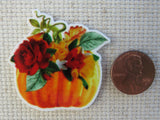 Second view of Red Floral Pumpkin Needle Minder.