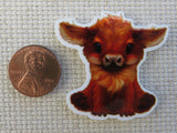 Second view of Highland Cow Calf Needle Minder.
