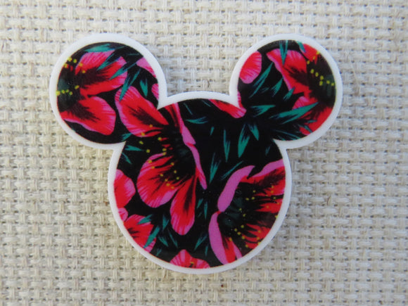 First view of Red Floral Mouse Ears Needle Minder.